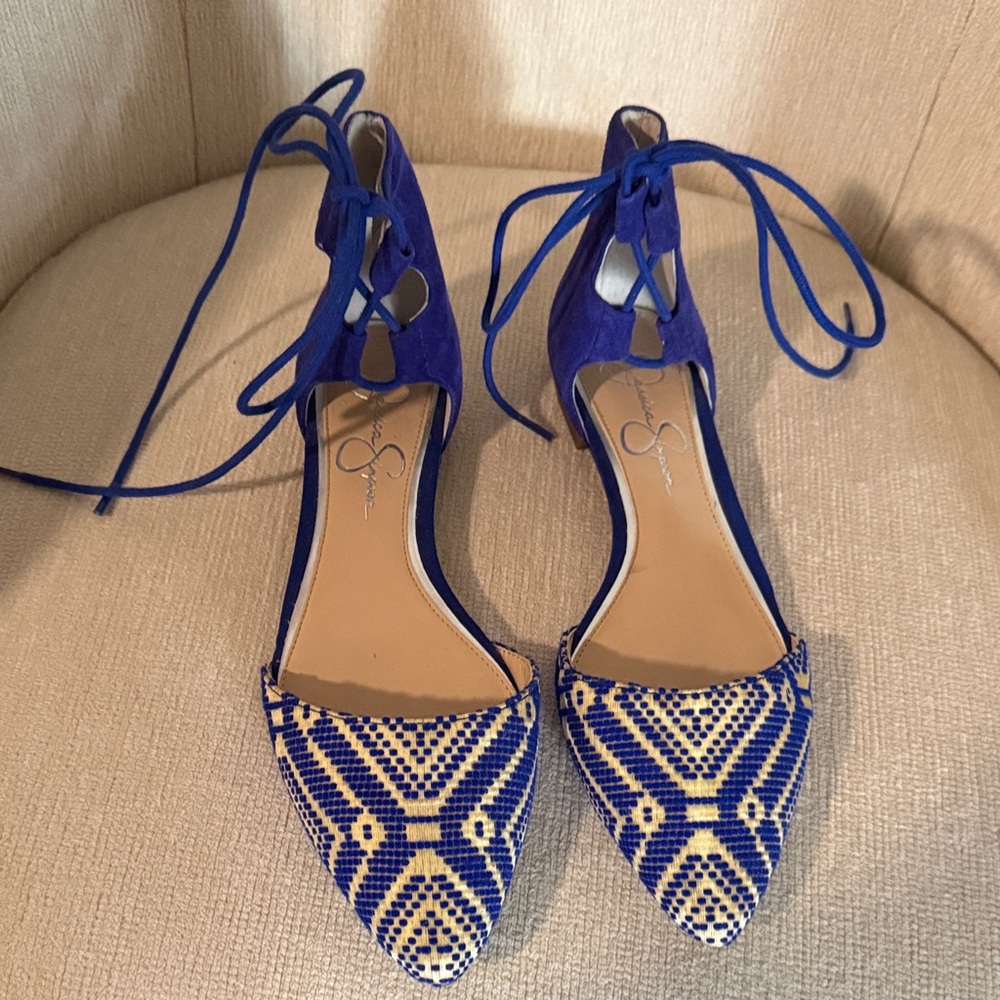 Jessica Simpson Blue and Cream Patterned Flats